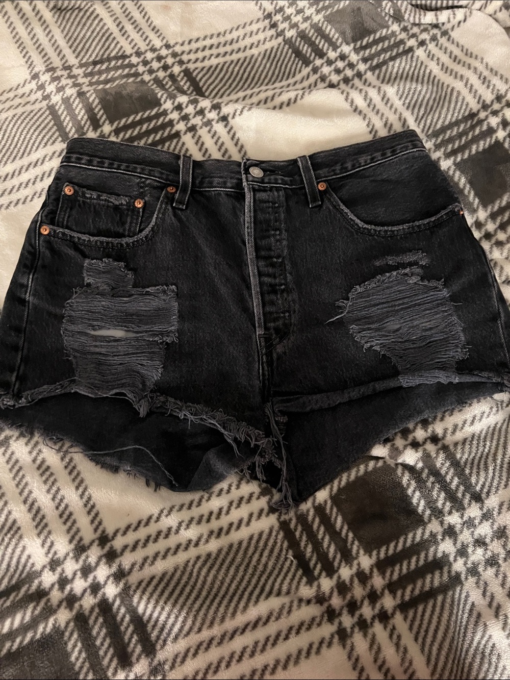 Levi's Black Distressed High-Rise Denim Shorts